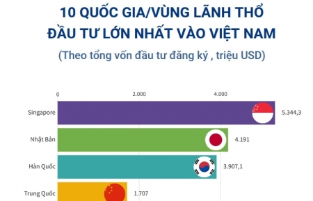 10 quốc gia/vùng lãnh thổ đầu tư lớn nhất vào Việt Nam