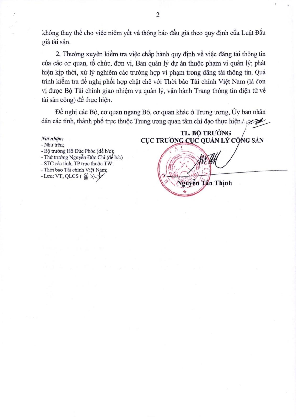 Công văn số 11504/BTC- QLCS về đăng tải thông tin trên Trang thông tin điện tử về tài sản công