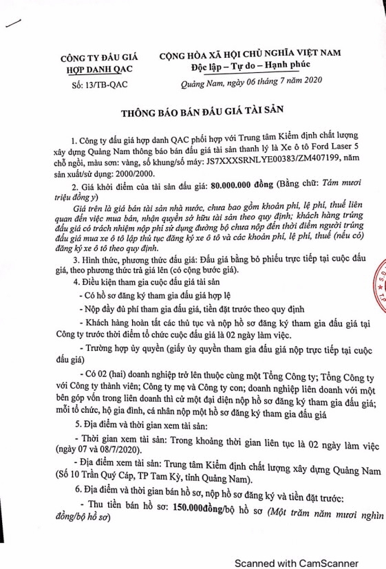 Công ty Đấu giá hợp danh QAC đấu giá tài sản