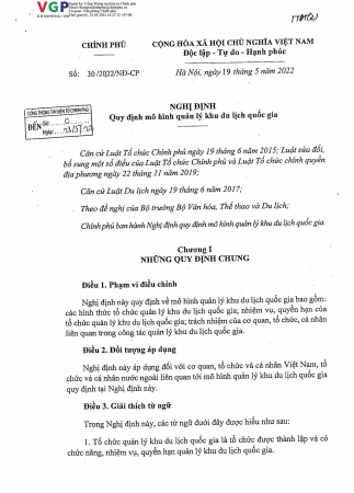 Nghị định số 30/2022/NĐ-CP của Chính phủ: Quy định mô hình quản lý khu du lịch quốc gia