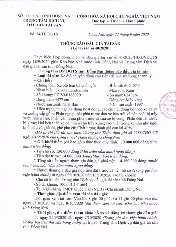 Trung tâm Dịch vụ bán đấu giá tài sản tỉnh Đồng Nai đấu giá tài sản Trung tâm Dịch vụ bán đấu giá tài sản tỉnh Đồng Nai đấu giá tài sản